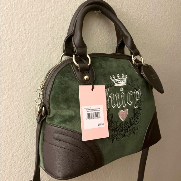 NWT Juicy Couture Green/Chocolate Hertiage Dome Satchel $99 - Picture 4 of 5